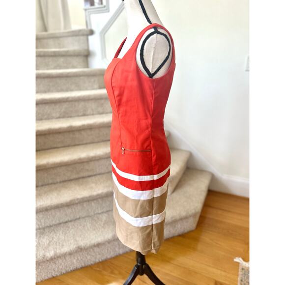Ralph Lauren Orange Tan & White Stripe Nautical Square Neck Sheath Dress - Picture 2 of 8